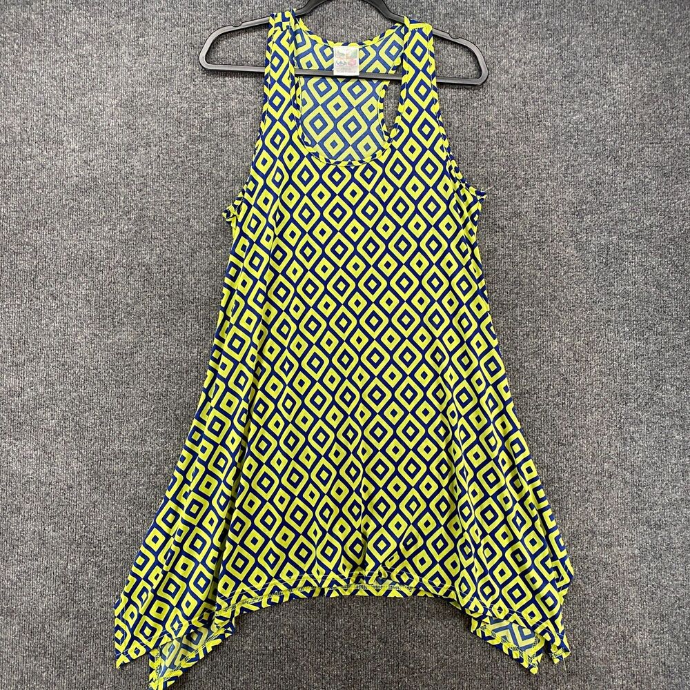 India Boutique Dress Womens L Yellow‎ Blue Tank Asymmetric Hem Hippie Resort
